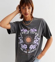 New Look Dark Grey Acid Wash Las Flores Mystic Logo Oversized T-Shirt